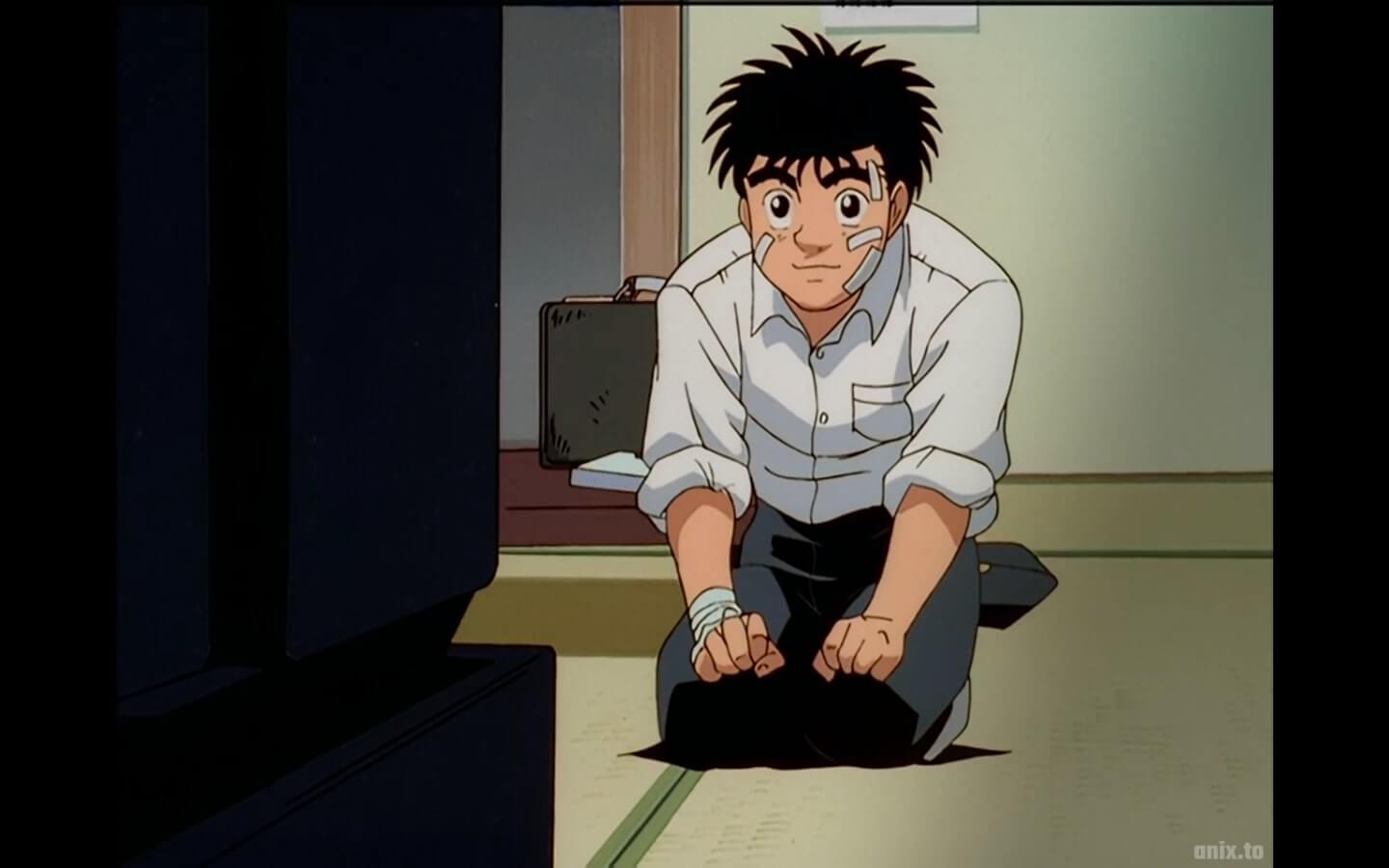 Ippo excitedly watching TV.