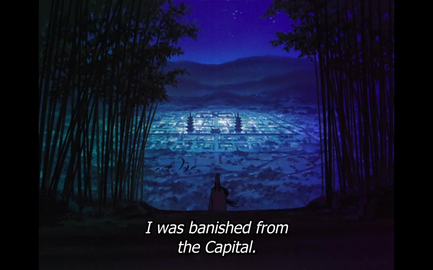 Subtitles read, I was banished from the capital. End subtitle