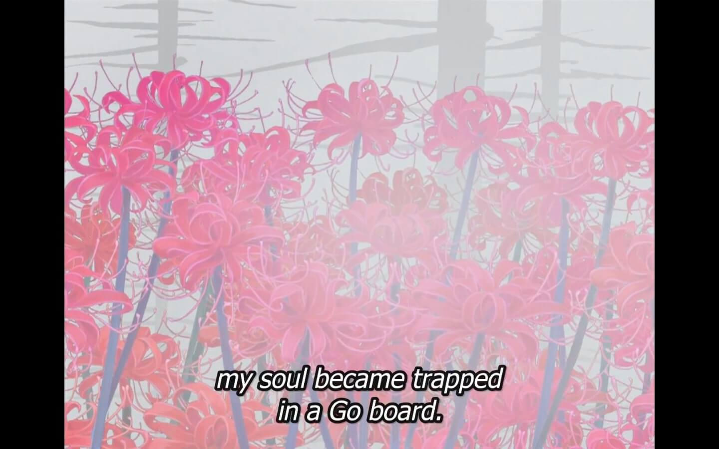 Subtitles read, My soul became trapped in a Go board. End subtitle