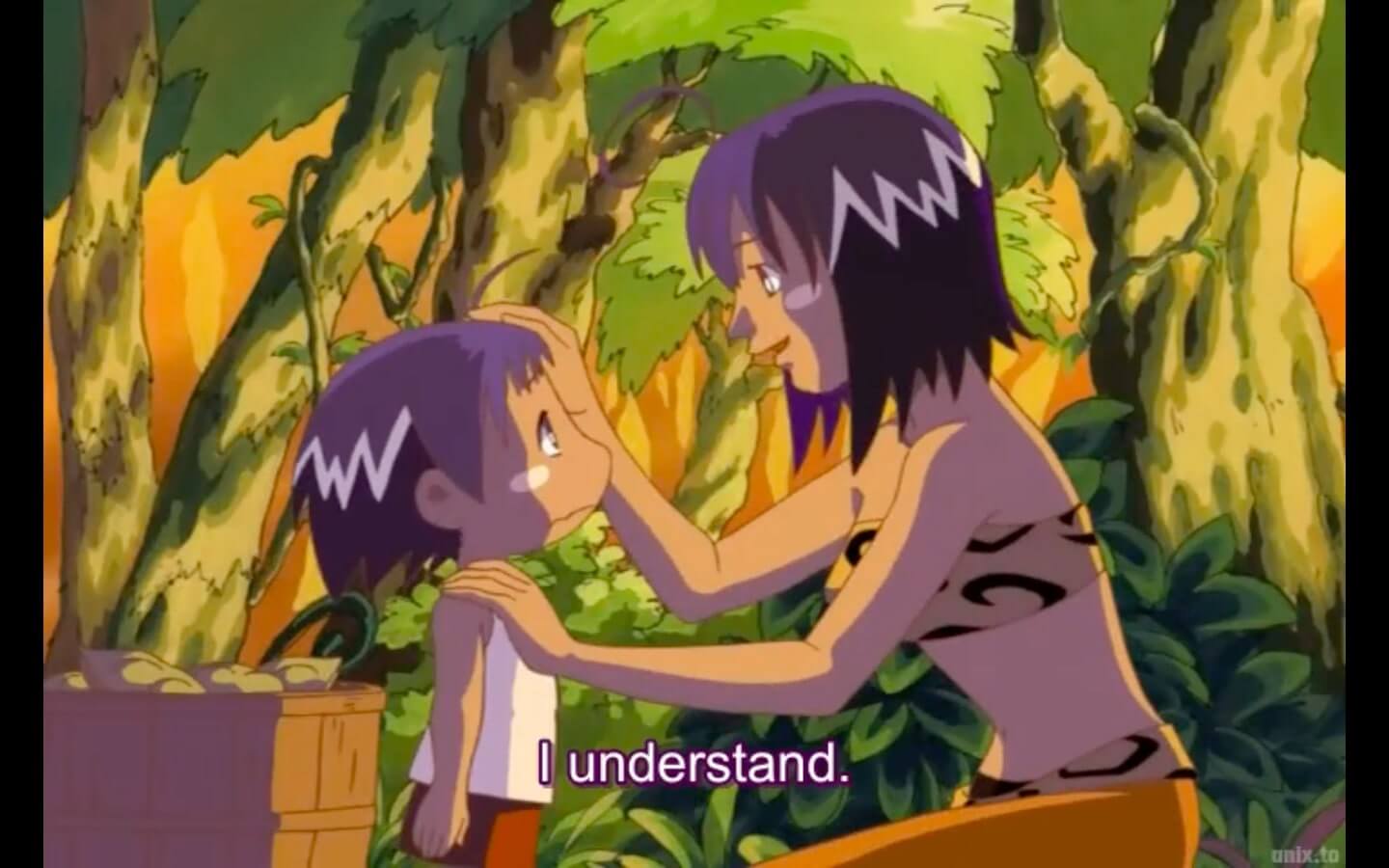 Haré and his mother talking to him. Subtitles read, I understand. End subtitle